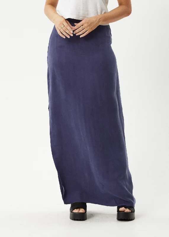 AFENDS Womens Grace - Cupro Maxi Skirt - Navy