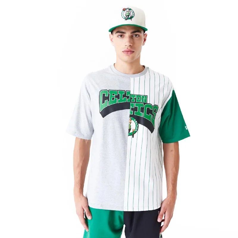 Boston Celtics NBA Half Pinstripe White Oversized T-Shirt