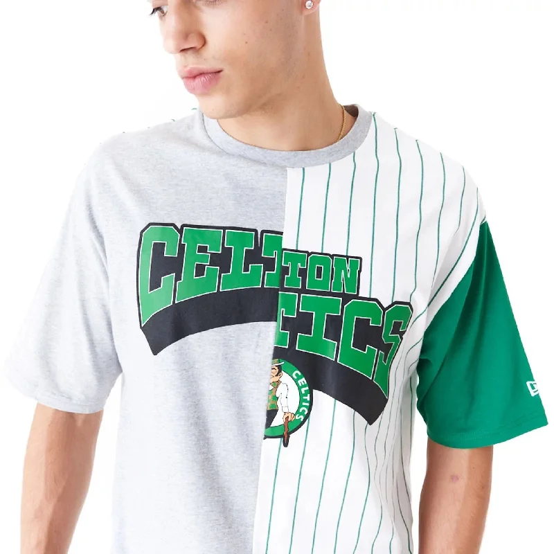 Boston Celtics NBA Half Pinstripe White Oversized T-Shirt