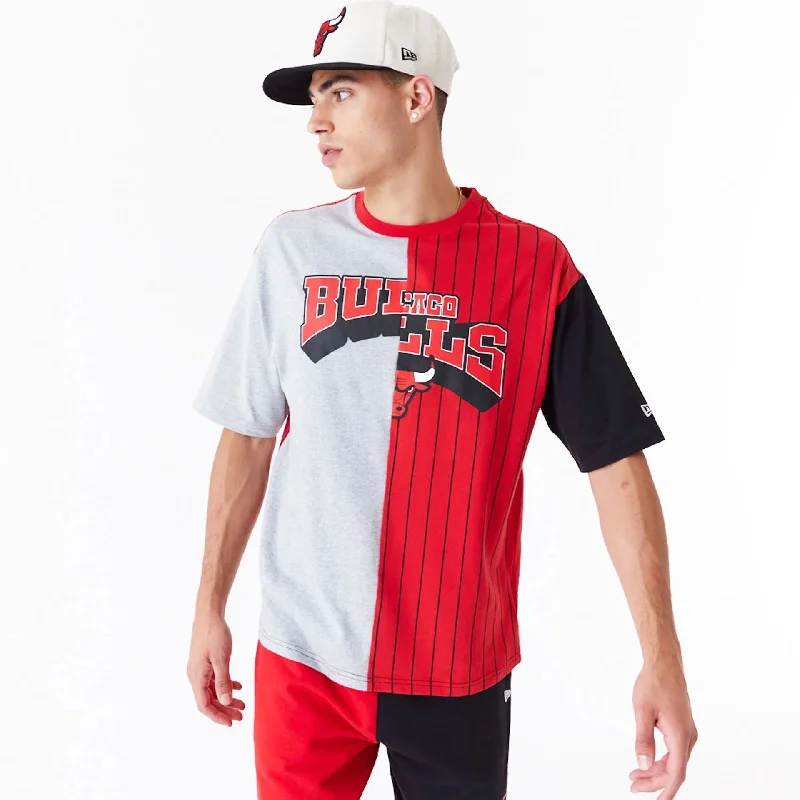 Chicago Bulls NBA Half Pinstripe Red Oversized T-Shirt