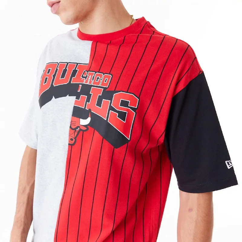 Chicago Bulls NBA Half Pinstripe Red Oversized T-Shirt