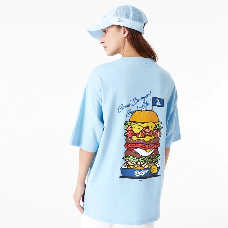 LA Dodgers MLB Burger Graphic Pastel Blue Oversized T-Shirt