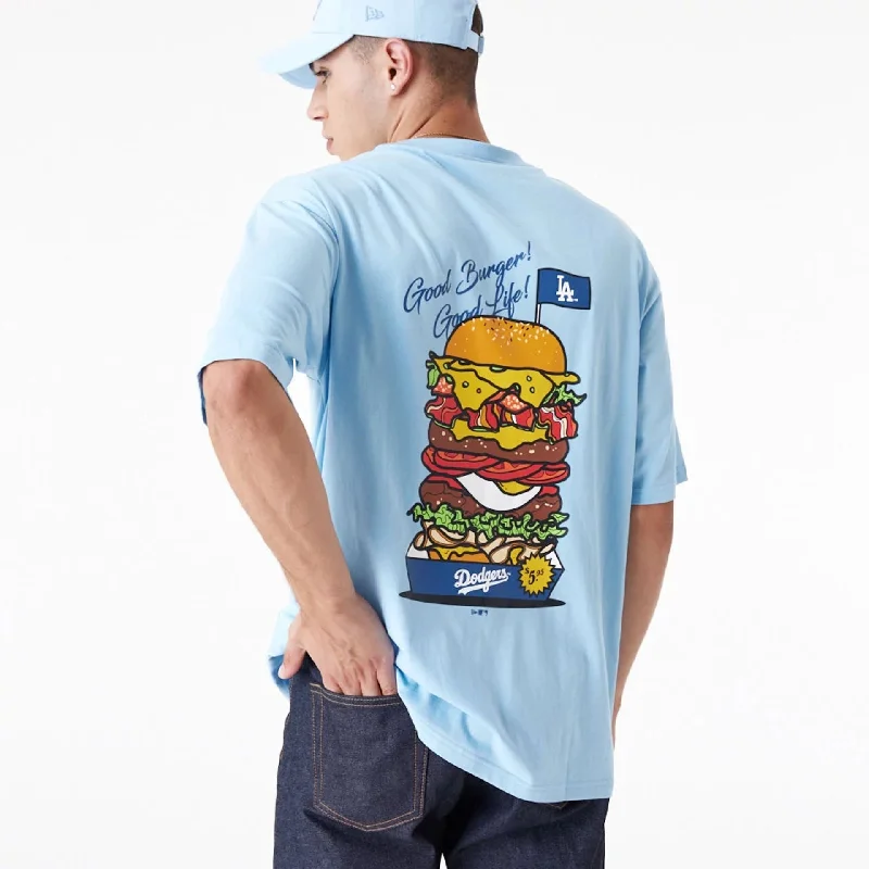 LA Dodgers MLB Burger Graphic Pastel Blue Oversized T-Shirt