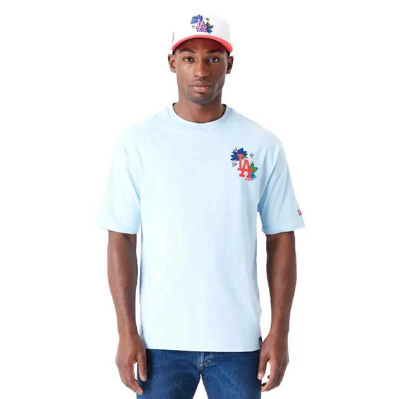 LA Dodgers MLB Floral Graphic Pastel Blue Oversized T-Shirt