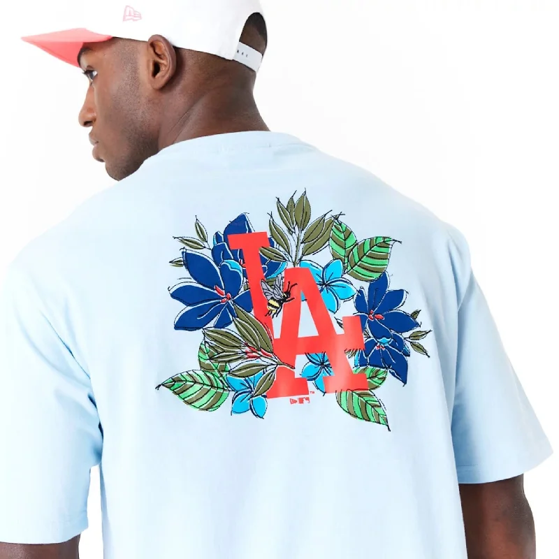 LA Dodgers MLB Floral Graphic Pastel Blue Oversized T-Shirt