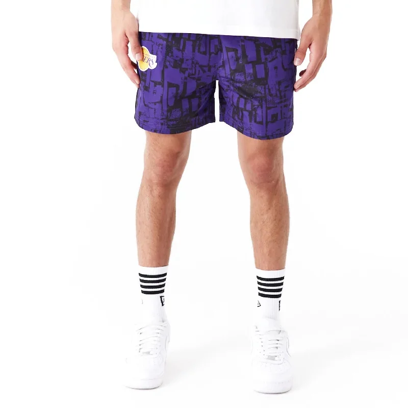 LA Lakers NBA All Over Print Purple Shorts