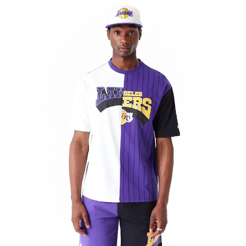 LA Lakers NBA Half Pinstripe Purple Oversized T-Shirt