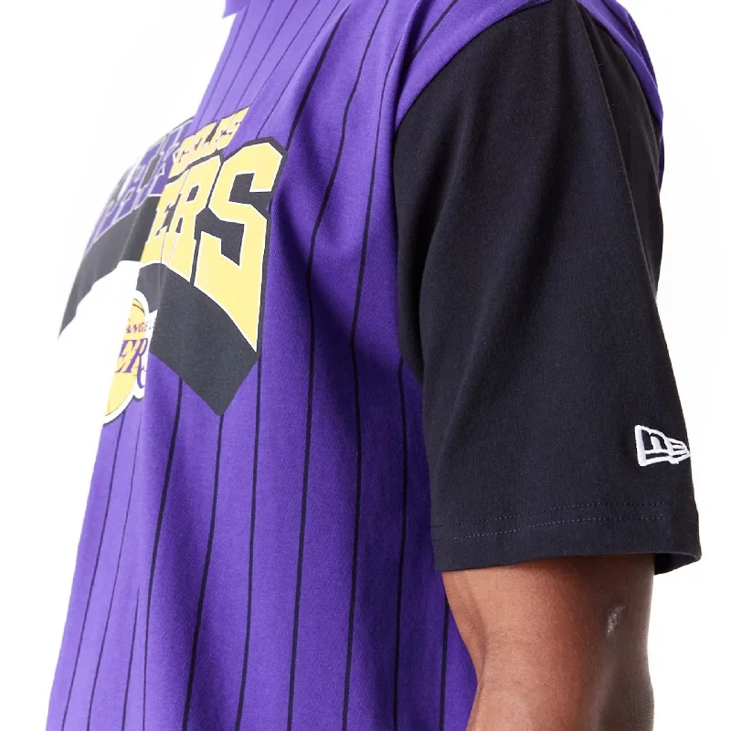 LA Lakers NBA Half Pinstripe Purple Oversized T-Shirt