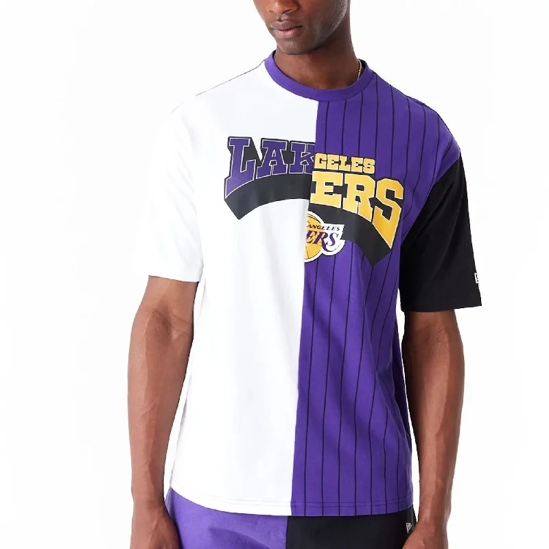 LA Lakers NBA Half Pinstripe Purple Oversized T-Shirt