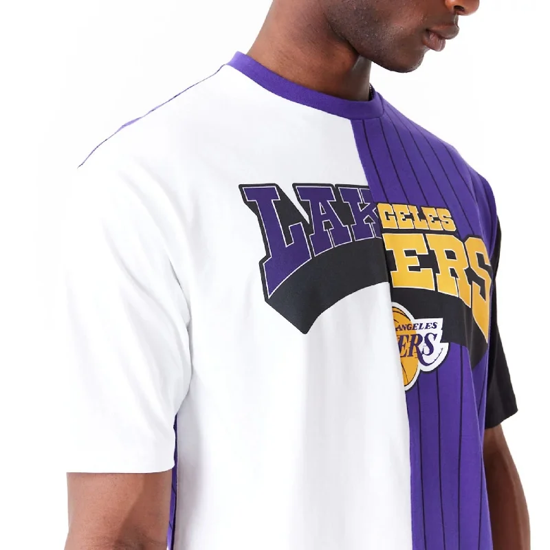 LA Lakers NBA Half Pinstripe Purple Oversized T-Shirt