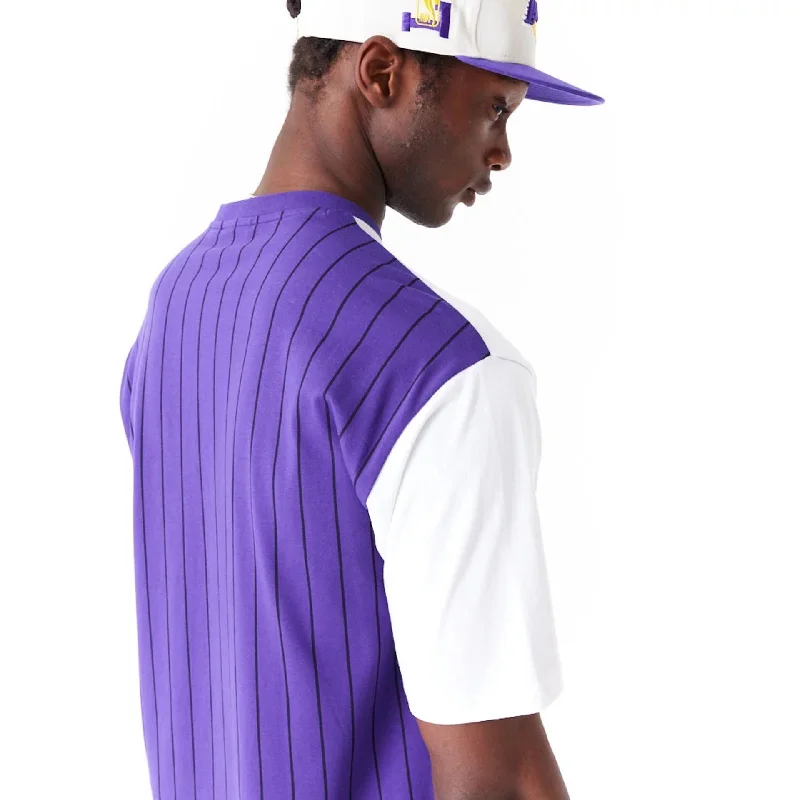 LA Lakers NBA Half Pinstripe Purple Oversized T-Shirt