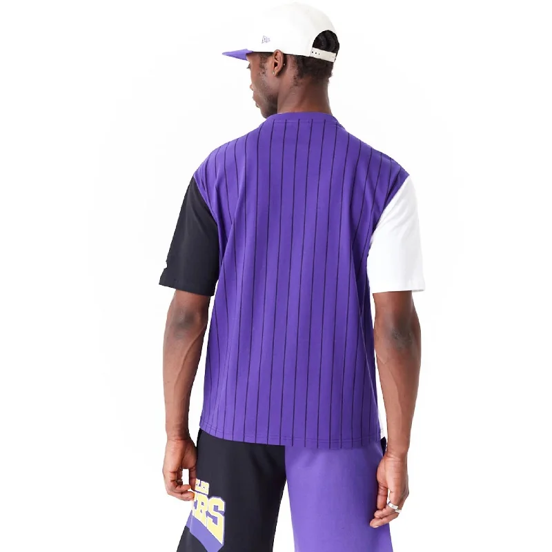 LA Lakers NBA Half Pinstripe Purple Oversized T-Shirt