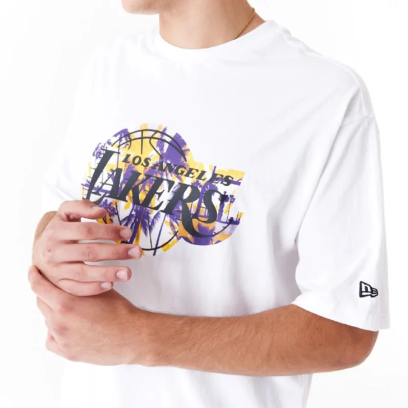 LA Lakers NBA Large Infill White Oversized T-Shirt