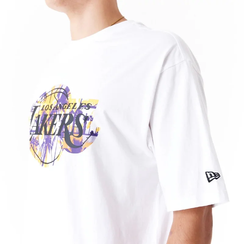 LA Lakers NBA Large Infill White Oversized T-Shirt