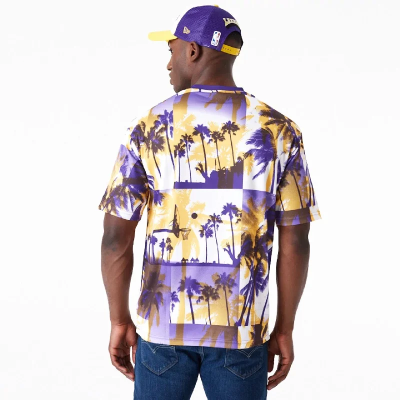 LA Lakers NBA Palm Tree Mesh Dark Yellow T-Shirt