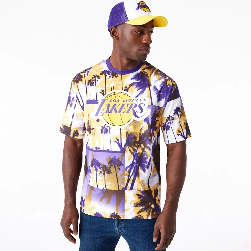 LA Lakers NBA Palm Tree Mesh Dark Yellow T-Shirt