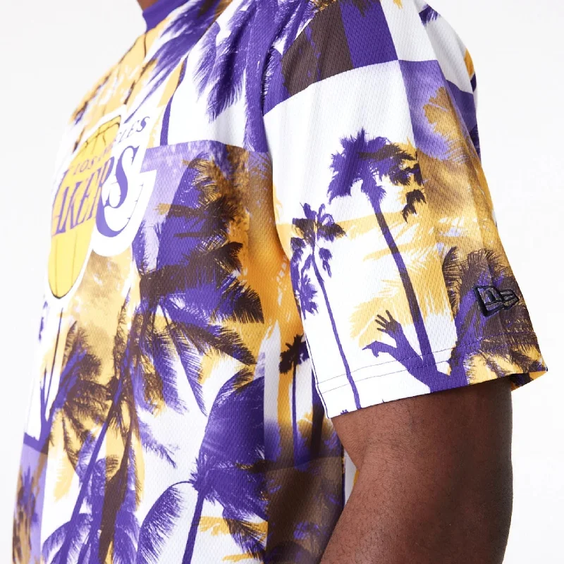 LA Lakers NBA Palm Tree Mesh Dark Yellow T-Shirt