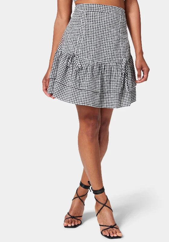 Mini Gingham Front Ruching Flutter Skirt