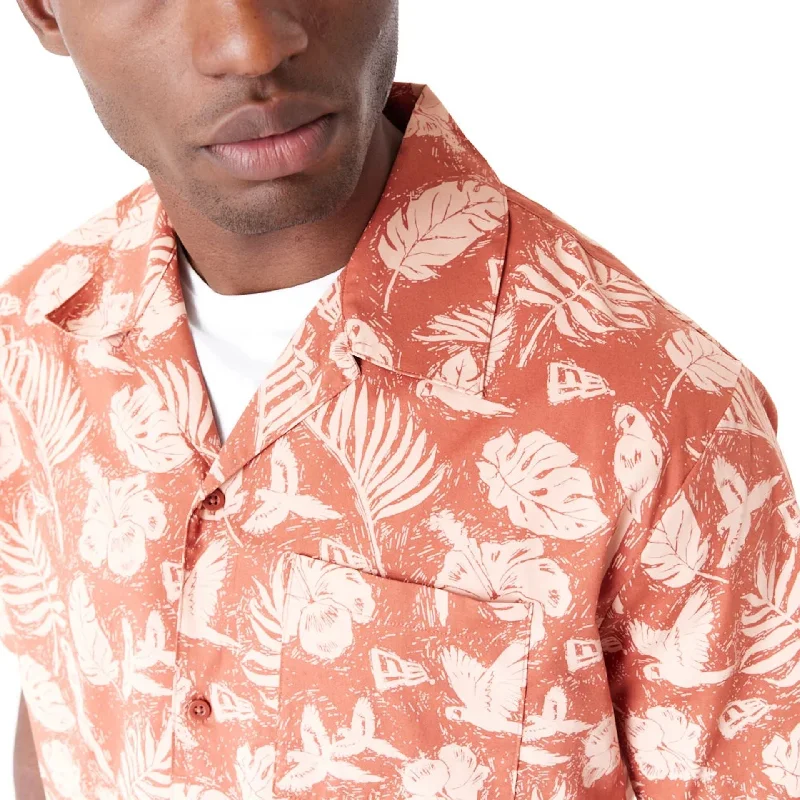 New Era All Over Print Brown Woven Short Sleeve Shirt