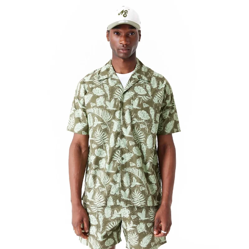 New Era All Over Print Green Woven Short Sleeve Shirt