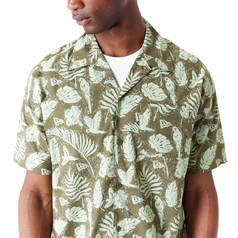 New Era All Over Print Green Woven Short Sleeve Shirt