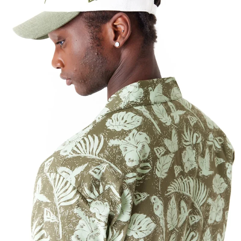 New Era All Over Print Green Woven Short Sleeve Shirt