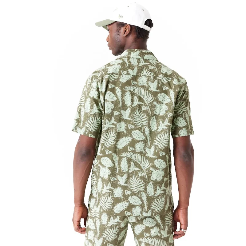 New Era All Over Print Green Woven Short Sleeve Shirt