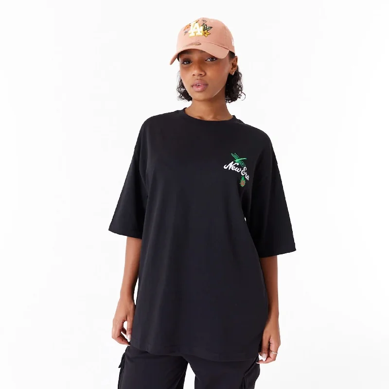 New Era Floral Graphic Black Oversized T-Shirt