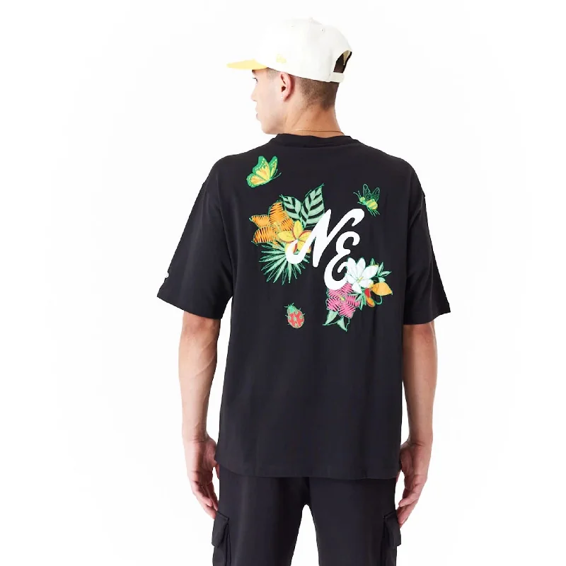 New Era Floral Graphic Black Oversized T-Shirt