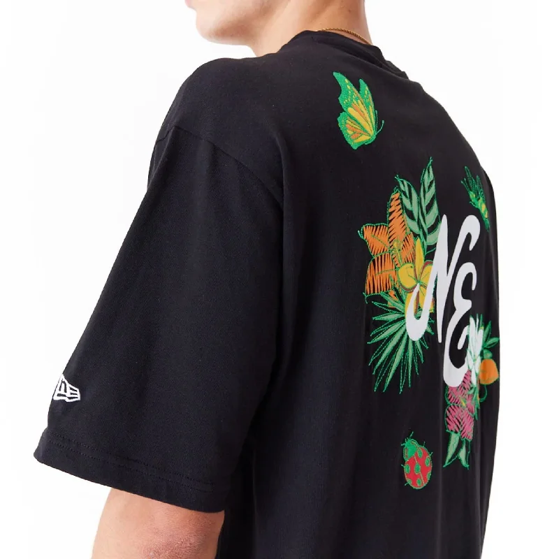 New Era Floral Graphic Black Oversized T-Shirt