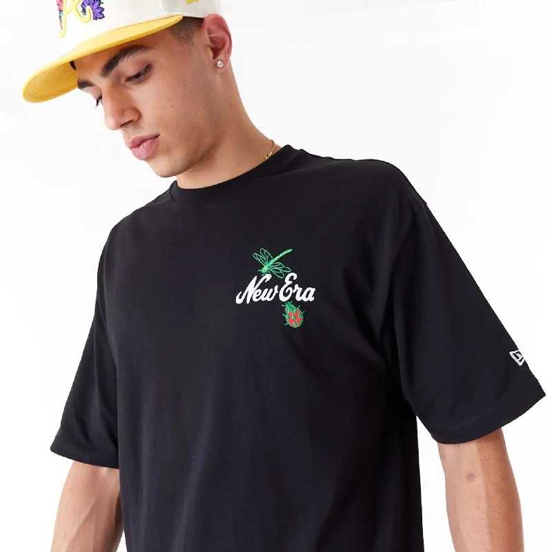 New Era Floral Graphic Black Oversized T-Shirt