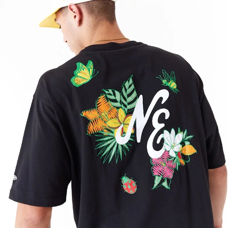 New Era Floral Graphic Black Oversized T-Shirt