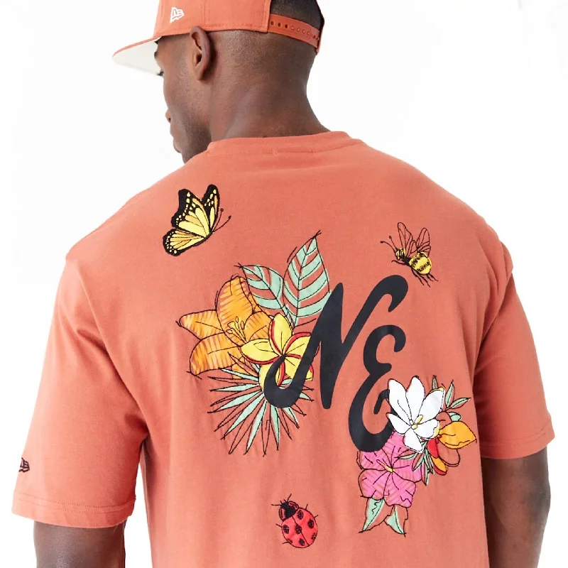 New Era Floral Graphic Brown Oversized T-Shirt