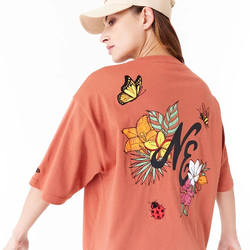 New Era Floral Graphic Brown Oversized T-Shirt