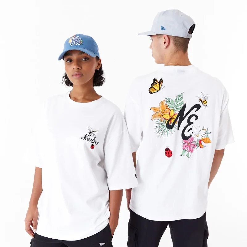 New Era Floral Graphic White Oversized T-Shirt