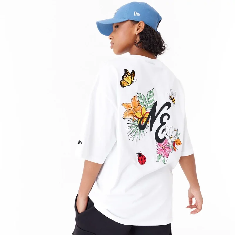 New Era Floral Graphic White Oversized T-Shirt