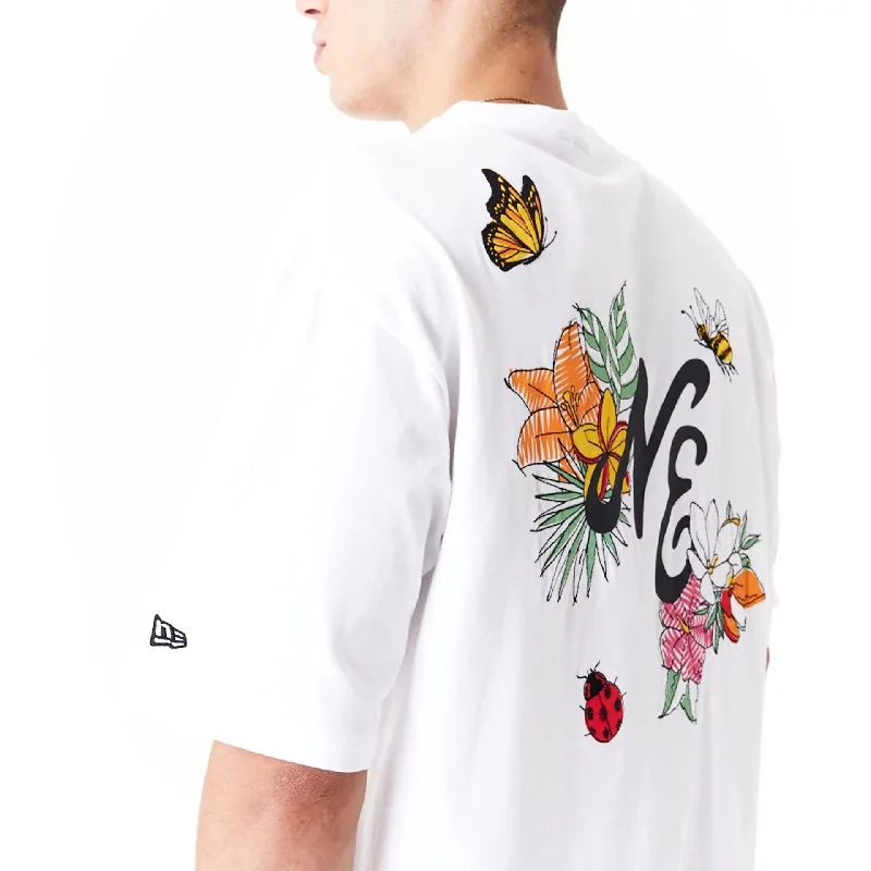 New Era Floral Graphic White Oversized T-Shirt