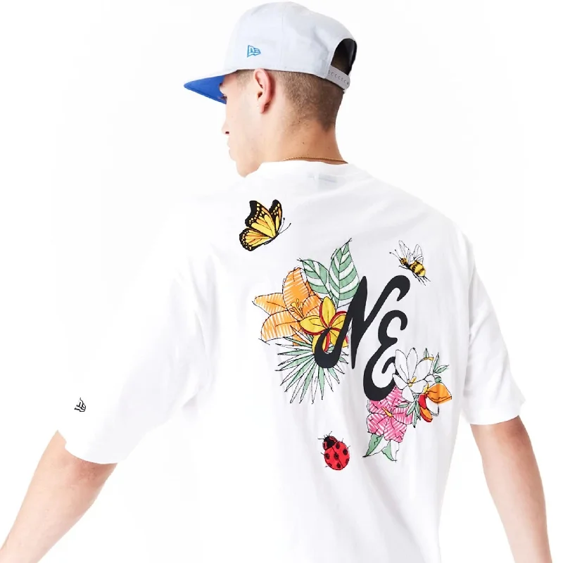 New Era Floral Graphic White Oversized T-Shirt