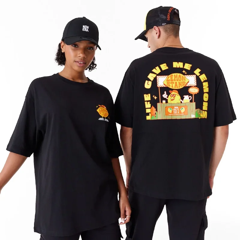 New Era Lemon Stand Fruit Graphic Black Oversized T-Shirt