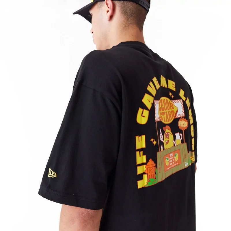 New Era Lemon Stand Fruit Graphic Black Oversized T-Shirt