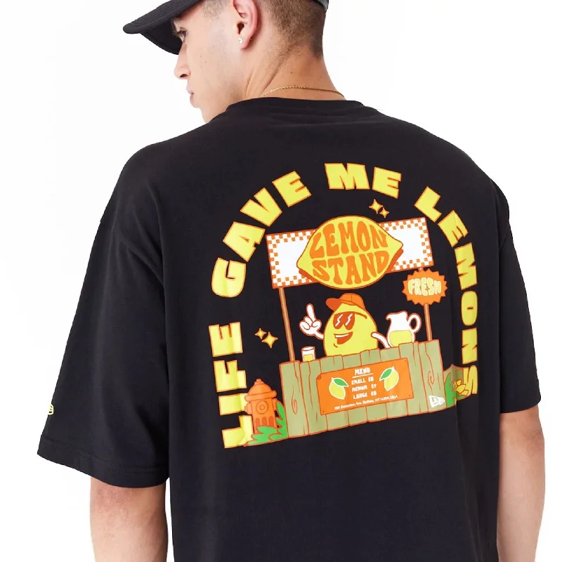 New Era Lemon Stand Fruit Graphic Black Oversized T-Shirt