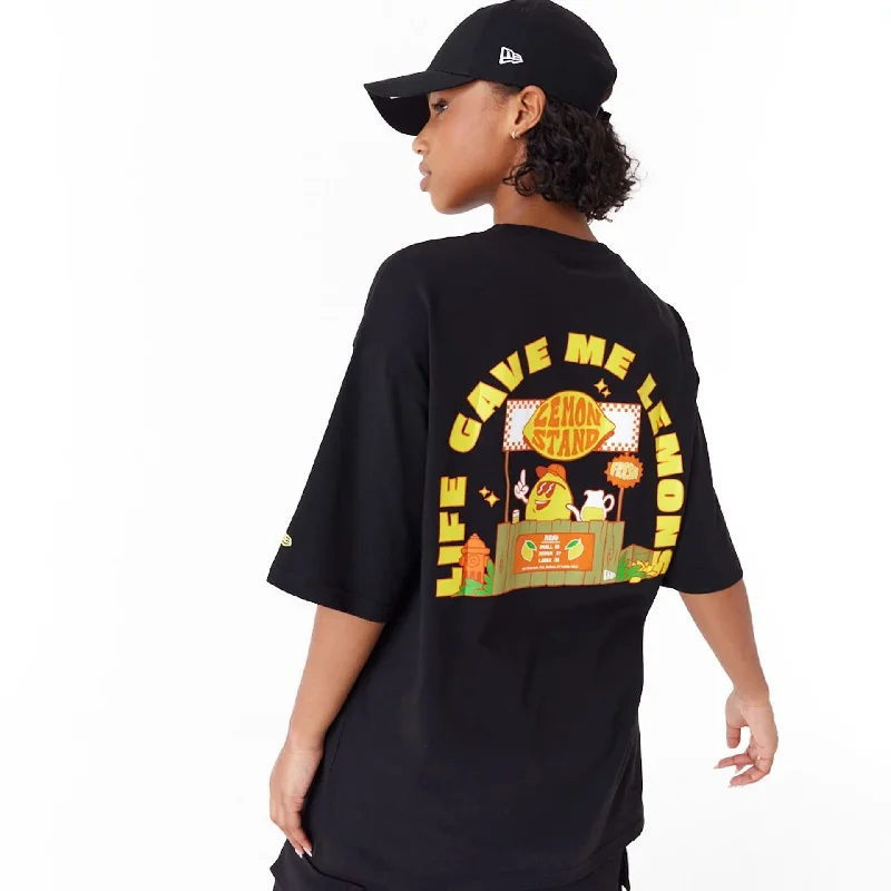 New Era Lemon Stand Fruit Graphic Black Oversized T-Shirt