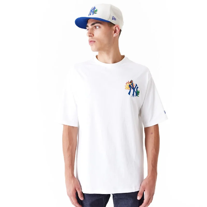 New York Yankees MLB Floral Graphic White Oversized T-Shirt