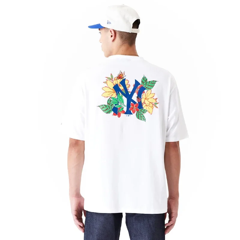 New York Yankees MLB Floral Graphic White Oversized T-Shirt