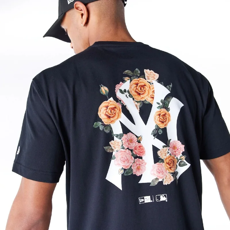 New York Yankees MLB Flower New Era Korea Black T-Shirt