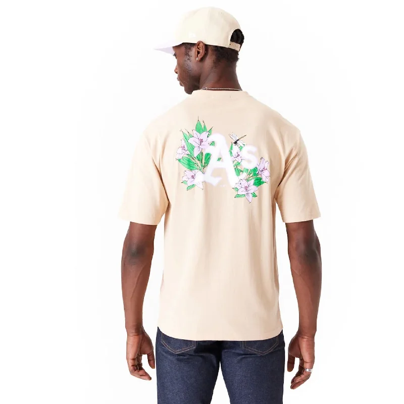 Oakland Athletics MLB Floral Graphic Light Beige Oversized T-Shirt