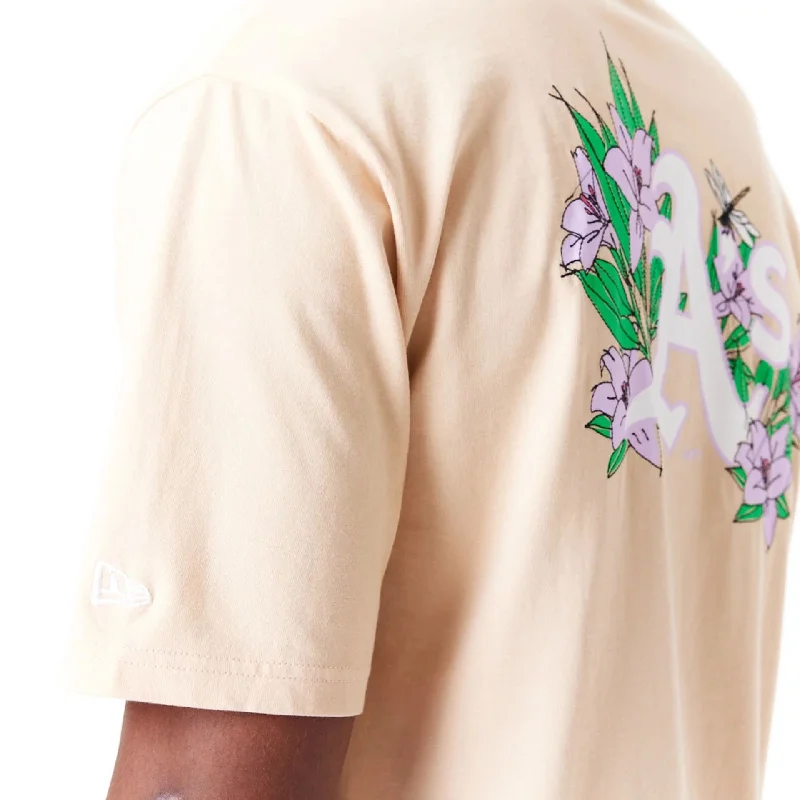 Oakland Athletics MLB Floral Graphic Light Beige Oversized T-Shirt