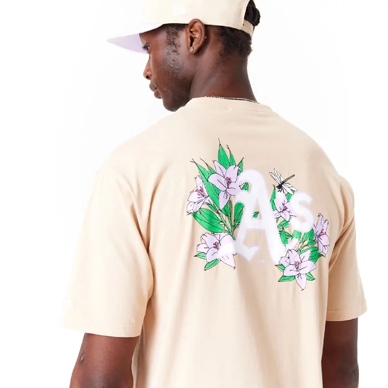 Oakland Athletics MLB Floral Graphic Light Beige Oversized T-Shirt