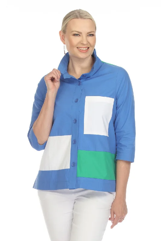 Terra Wire Collar Blue Colorblock Blouse