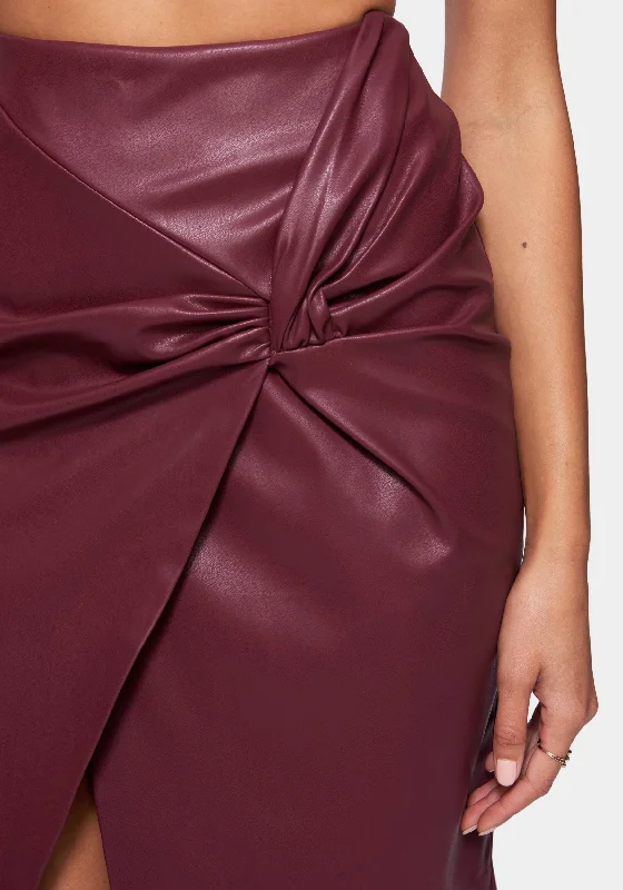 Vegan Leather Knot Front Skirt